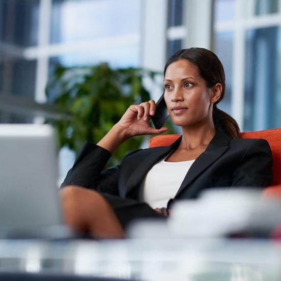 Person speaking on phone.